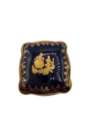 Vintage Limoges France Cobalt Blue Porcelain Square Trinket Box Courting Couple 