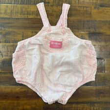 Vintage OshKosh Bgosh Pink Seersucker Striped Sunsuit Romper 6/9M Made in USA