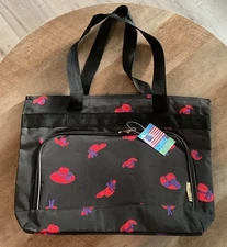 BOVANO USA Black Nylon Red Hat Society Top Zip Lightweight Bag Tote Travel Bag