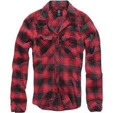 Brandit Mens Casual Check Cotton Flannel Shirt Long Sleeve Work Top Red Black