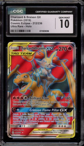 Pokemon Charizard & Braixen GX Cosmic Eclipse Full Art #212 CGC 10 Gem Mint