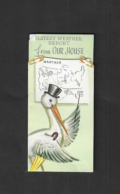 vintage 1958 Gibson Greeting LATEST WEATHER REPORT HOUSE Card New Baby Bird