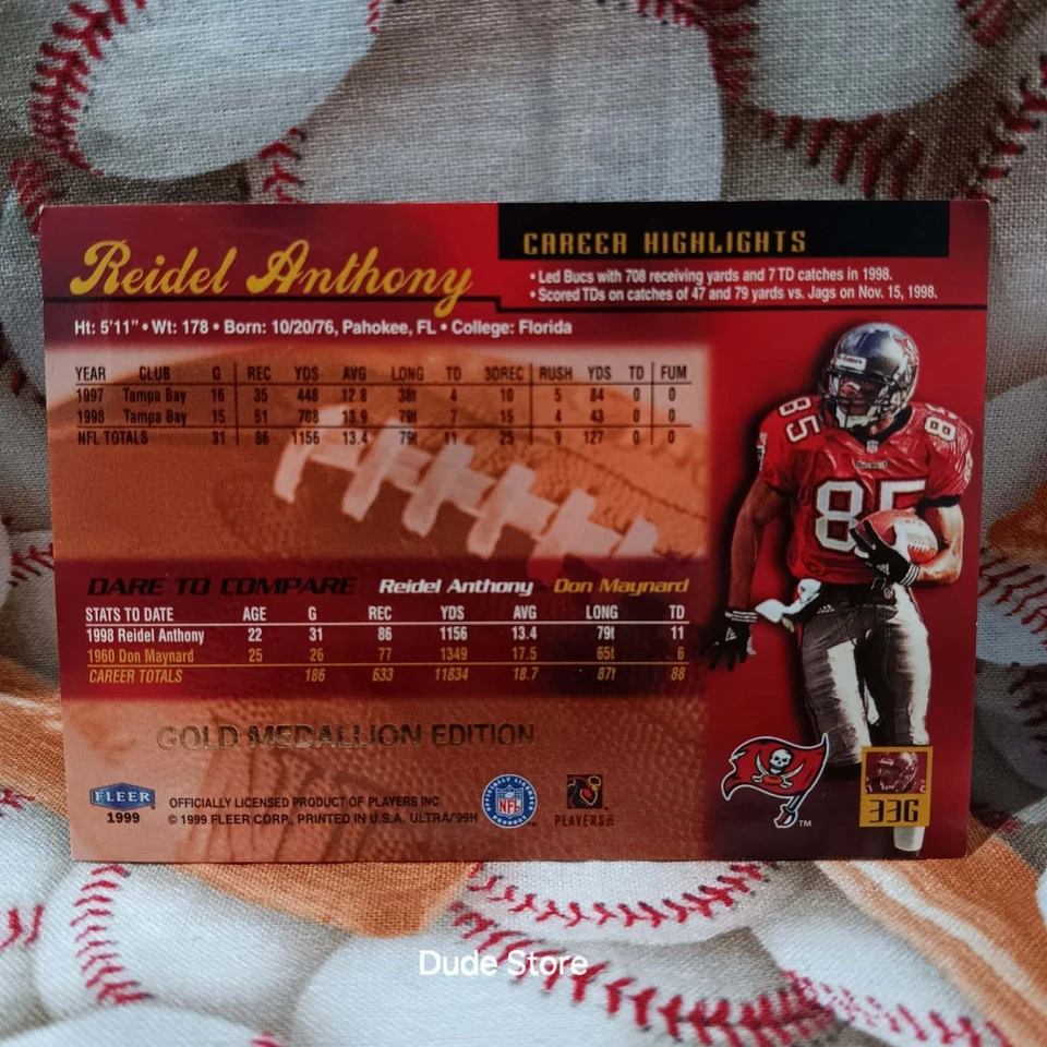 1999 Ultra Gold Medallion Edition - Reidel Anthony #33G - Tampa Bay Buccaneers - Image 2 of 3