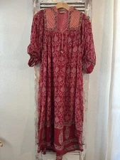B12 Cotton India Red Indian Sheer Dress Women’s Size Small