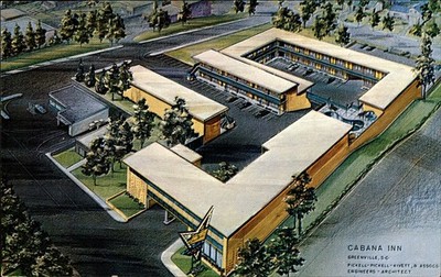 Cabana Inn Motel Greenville SC Chrome Postcard Artist Rendering Googie 1960s