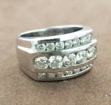 Heavy 14k White Gold Mens 3.00ct Diamond Cluster Ring Mans