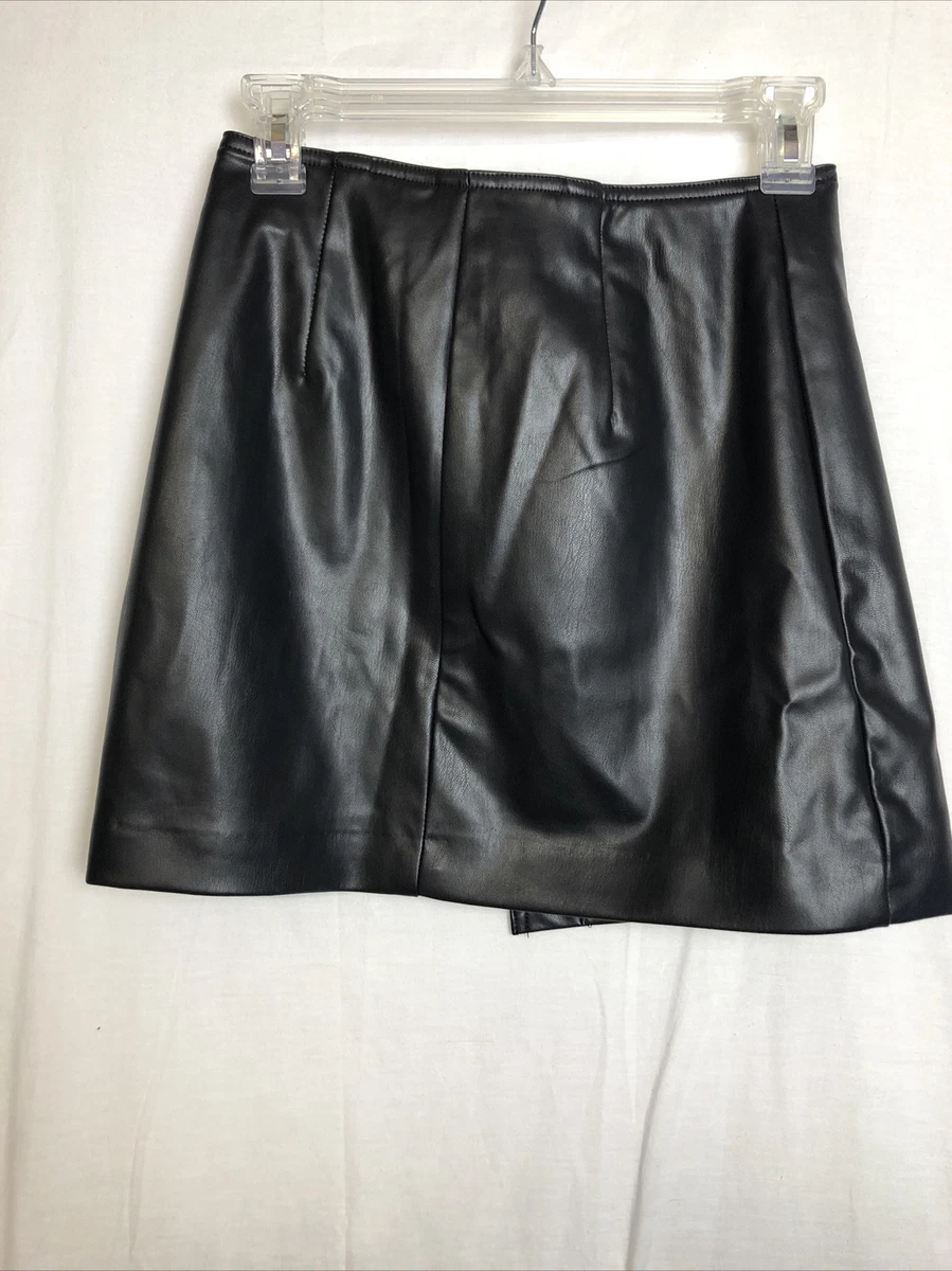 H M Divided Womens Black Faux Leather Wrap Mini Skirt Size 4 NWT