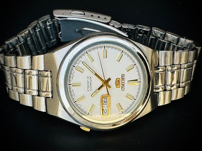 Mens Watch Seiko 5 Automatic White Dial 21 Jewels 36mm 7s26