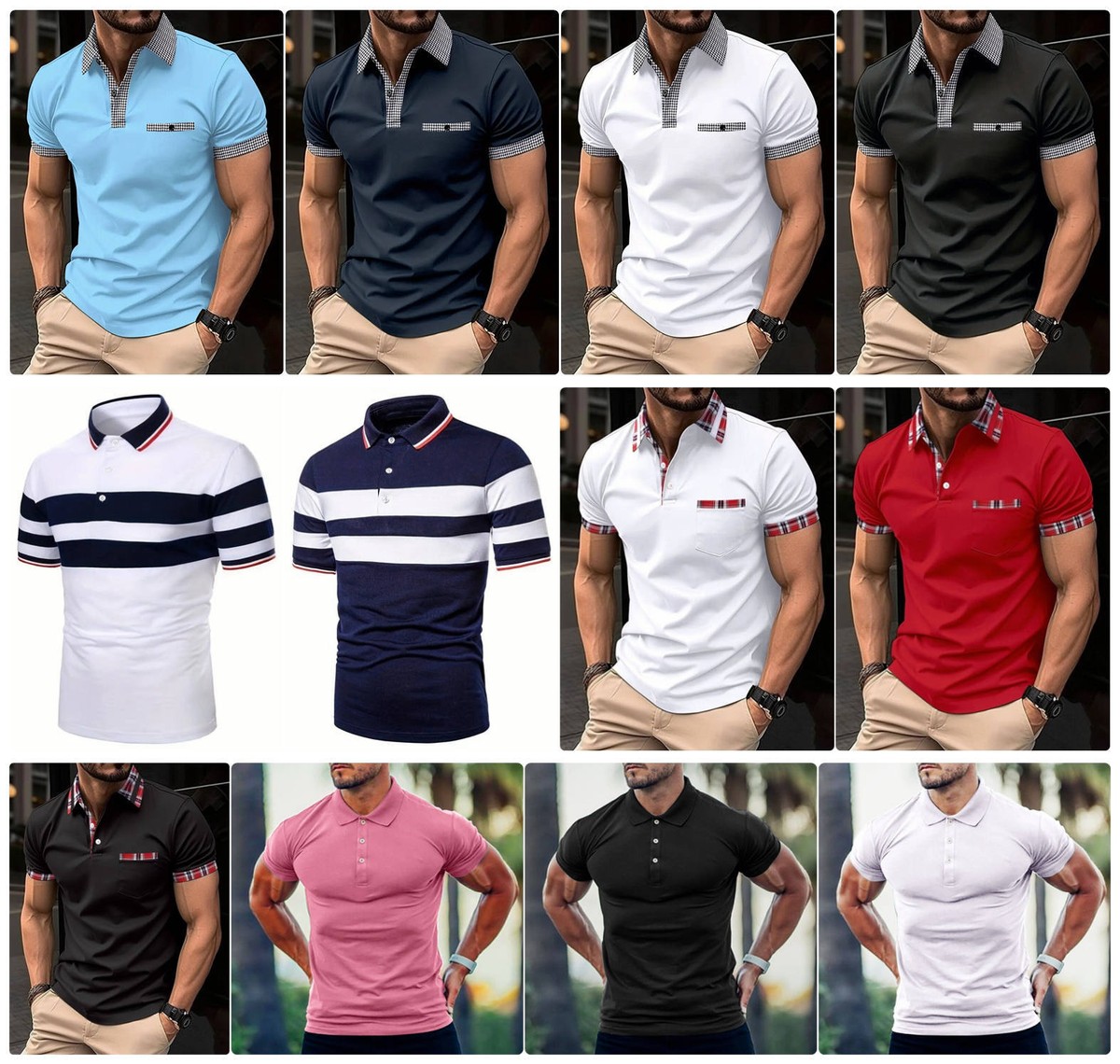 Polo T Shirt Men&rsquo;s Button Collar Fashion Golf Short Sleeve Sport 