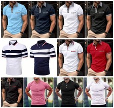 Polo T Shirt Men's Button Collar Fashion Golf Short Sleeve Sport Tee Black White