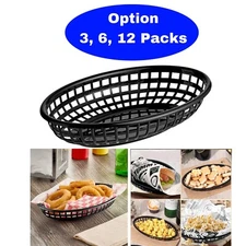 Black Oval Plastic Fast Food Basket 9 1/4" x 5 3/4" x 1 1/2"