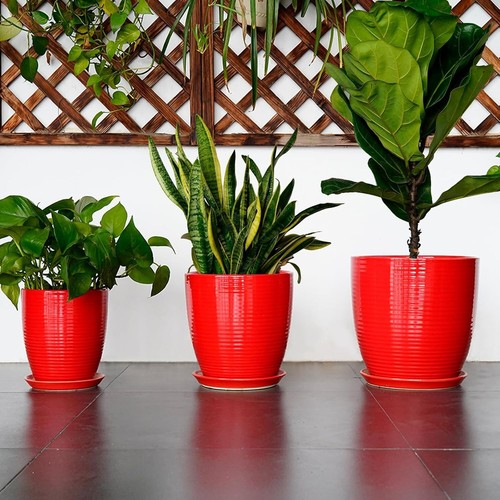8-Inch Glossy Red Ceramic Pot with Drainage Hole for Indoor and Outdoor Plants - Picture 9 of 9