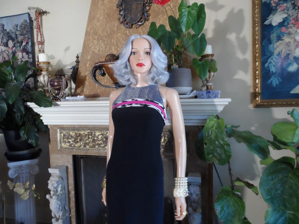 Vestido Halter Balenciaga Paris Estampado Negro/Blanco Seda Talla Fr 38- EE. UU. 6 Foto 4 de 4