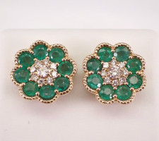 3 Ct Round Cut Lab Created Emerald Flower Stud Earrings 14K Yellow Gold Plated