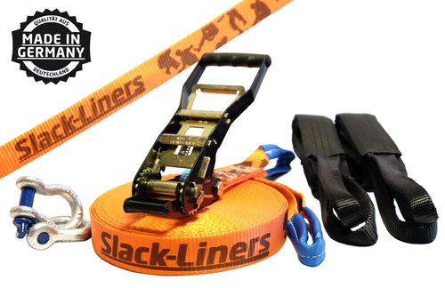 Juego de 6 piezas Slackline - 50 mm de ancho - 30 m de largo naranja - Made in Germany