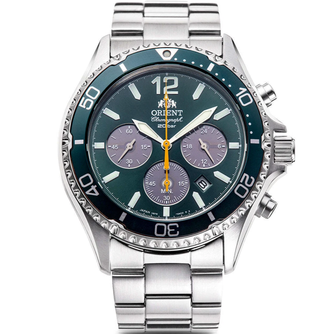 ORIENT Mako RN TX0204E Chronograph Sapphire Crystal Solar Watch Green 42.8mm