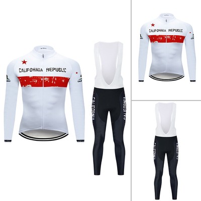 Mens Cycling Jersey Long Bib Pants Set Shirt Tights Uniform California Bear Flag
