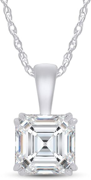 2.25ct Solitaire Pendant 18" Necklace Asscher Cut Moissanite 10K Solid Gold