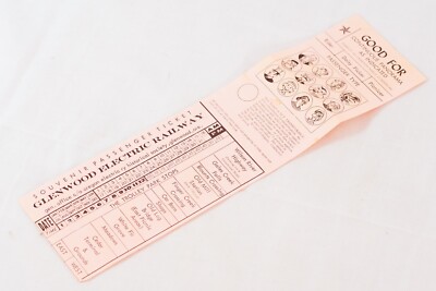 Vintage Glenwood Electric Railway Rail Road Zug Souvenir Ticket