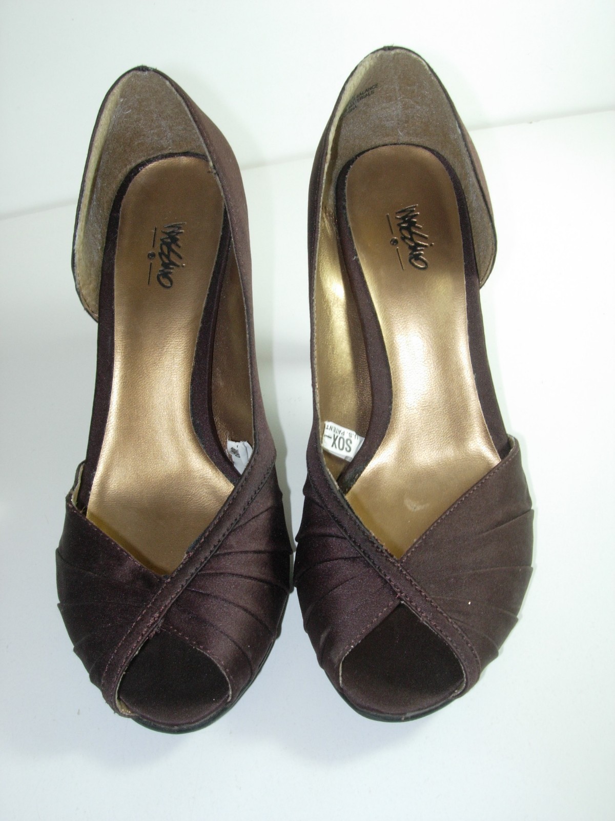 WOMENS DARK BROWN SATIN OPEN TOE PUMPS HEELS CAREER EVENING SHOES SIZE 5.5  M | eBay
