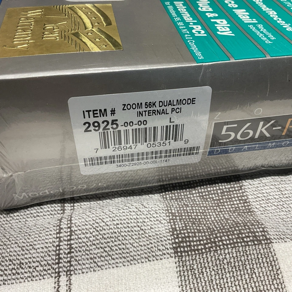 Vintage NOS Sealed Zoom Model 2925 56K Dual Standard PCI Faxmodem  - Image 2 of 3