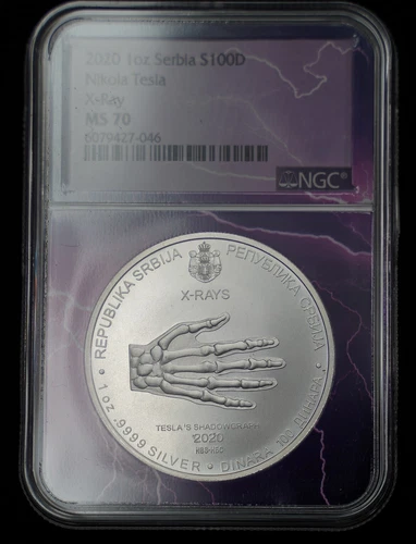 2020 Serbia Nikola Tesla X-Ray Shadowgraph 1 oz 9999 FINE silver round NGC C406
