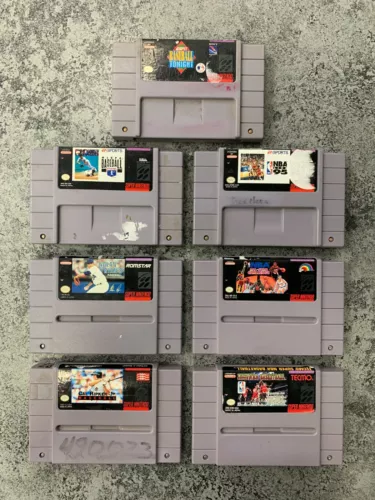 Super Nintendo SNES Lot of 7 Basketball and Baseball Games NICE!!! -