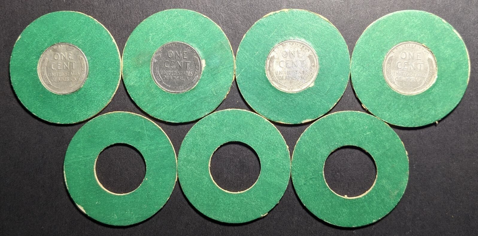 Lot of 4 Put-a-Penny Paper Encased 1943 Steel Cents & Extra Encasements