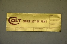 Colt Factory Original Blank SAA Label 1970's