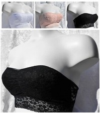 Non Wired Lightly Padded Lacy Bandeau Pull On Bras Black White & Pink S M L XL