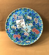ancien grand plat rond en émaux de LONGWY signé 36 cm Céramique Faïence Plateau