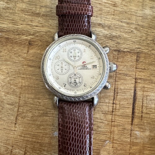 MICHELE Sidney Diamond 38mm Stainless Steel Case, Leather Strap A203 - Picture 7 of 10