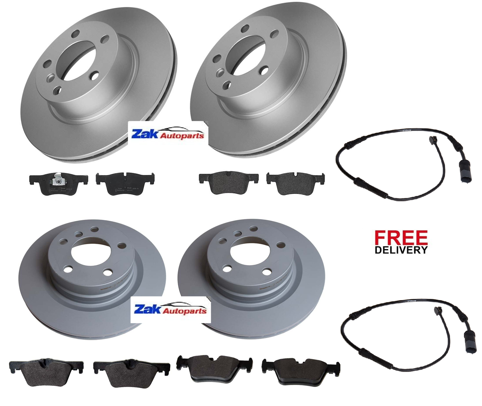 FOR BMW X5 E53 00-06 FRONT & REAR BRAKE DISCS & PADS WEAR WIRE SENSORS