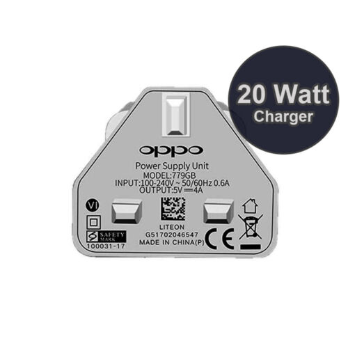Genuine OPPO Charger VOOC 20W Fast Rapid UK Mains Plug USB-A To USB-C Cable - Picture 27 of 48