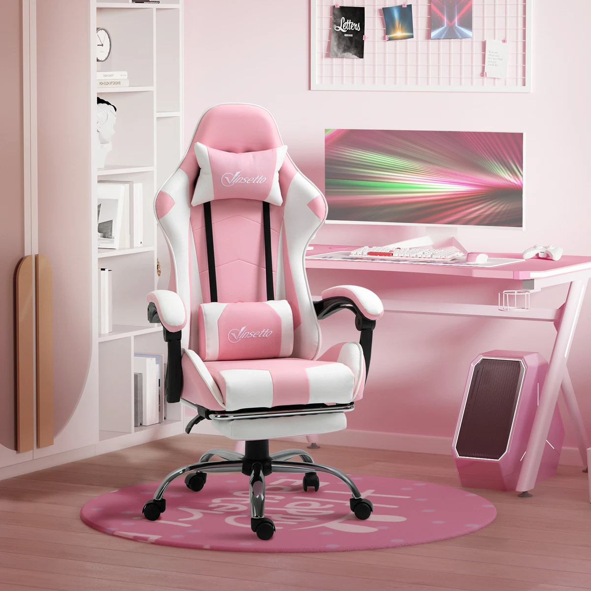 Racing Gaming Chair w Lumbar Support Home Office Desk Gamer Recliner Pink