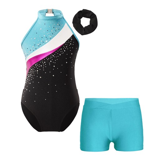 Kids Girls Set Two Piece Leotard Fitness Bodysuit Yoga Jumpsuit Ballet Outfit - Picture 42 of 70