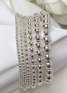 Sterling-Silver-Bead-Stretch-Bracelet-Stackable-Bracelet-Variety-of-Sizes