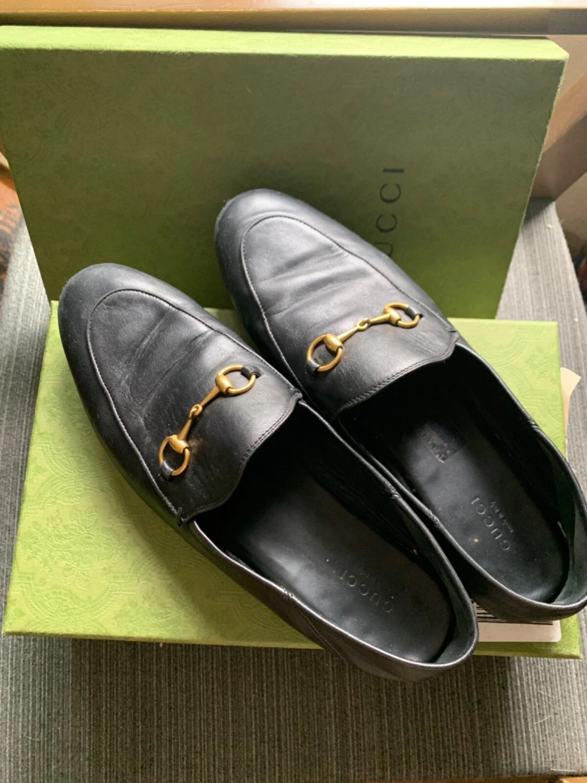 Mocassin homme GUCCI Jordaan Horsebit (cuir noir) taille 41.5