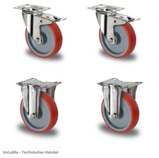 4 x rolki transportowe ze stali nierdzewnej rolki meblowe 100 mm koło poliuretanowe nierdzewne 