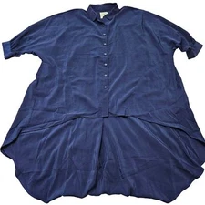 NWT Dubgee by Whoopi Women's Navy Blue Button Up Hi-Low Shirt Tunic. Size M
