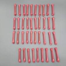 Set Of 39 Vintage Pink Plastic Hair Rollers Curling Perm Rods Groovy Movie Prop