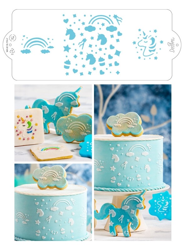 STENCIL PER ZUCCHERO A VELO CACAO UNICORNO 10X25 CM