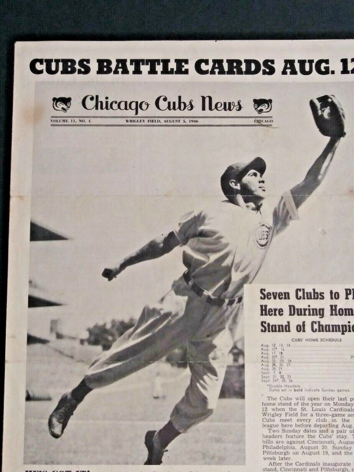 Popular Chicago Cubs News Aug 1946 Mailer Baseball Newsletter Paper Las Vegas Mall Team