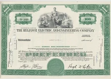 Reliance Electric & Engineering Company Stock Certificate Ohio