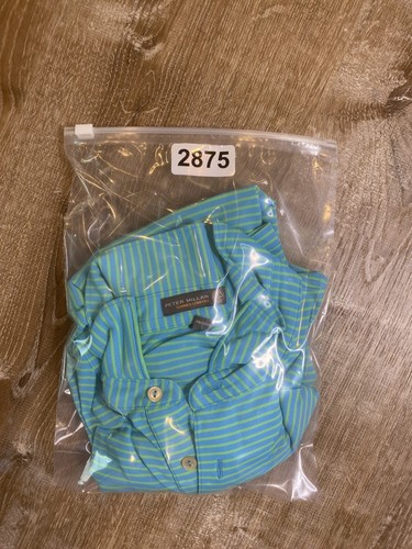 Peter Millar Summer Comfort Shirt MEN XL Golf Polo Blue Green Stripe EUC - Picture 8 of 8