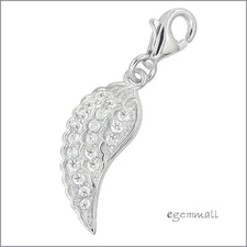Sterling Silver CZ Angel Wing Clip On European Charm #94128