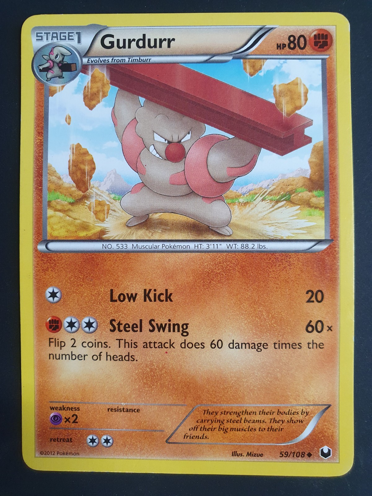 Gurdurr 59/108 - Dark Explorers Set - Pokemon Card - Lightly Played