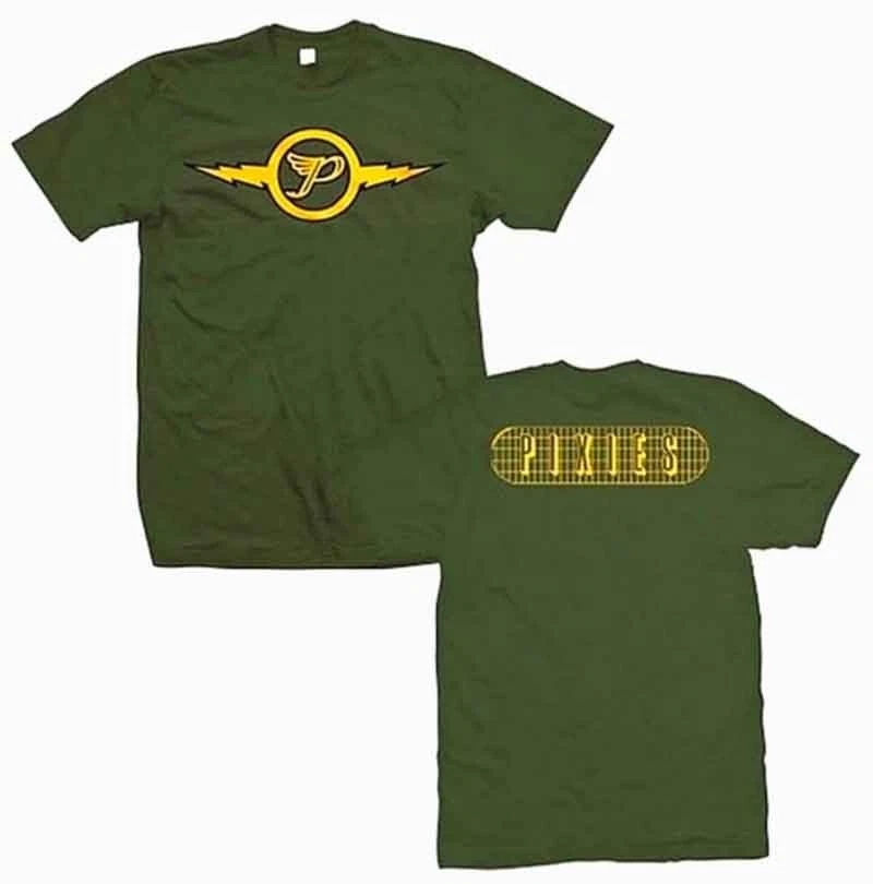 New Authentic Pixies Gold Lightning Army Logo Green Lightweight Band T-Shirt