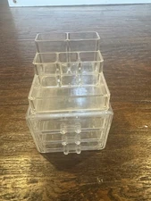 Clear Acrylic Makeup Organizer – 3 Drawers + Top Compartments (Cracked Drawer)