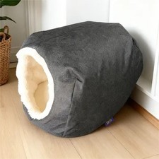 Gray Enclosed Cave Cat Bed with Plush Interior
